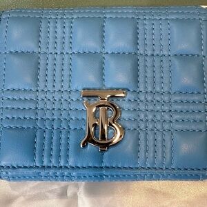 Burberry Quilted Leather Wallet in Light Blue with TB Logo